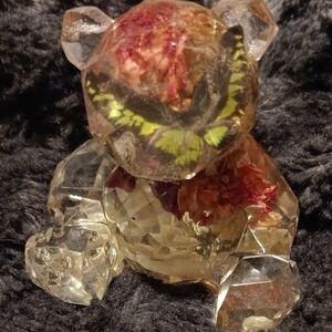 Resin Crystal Bear Figurine with Embedded Flowers